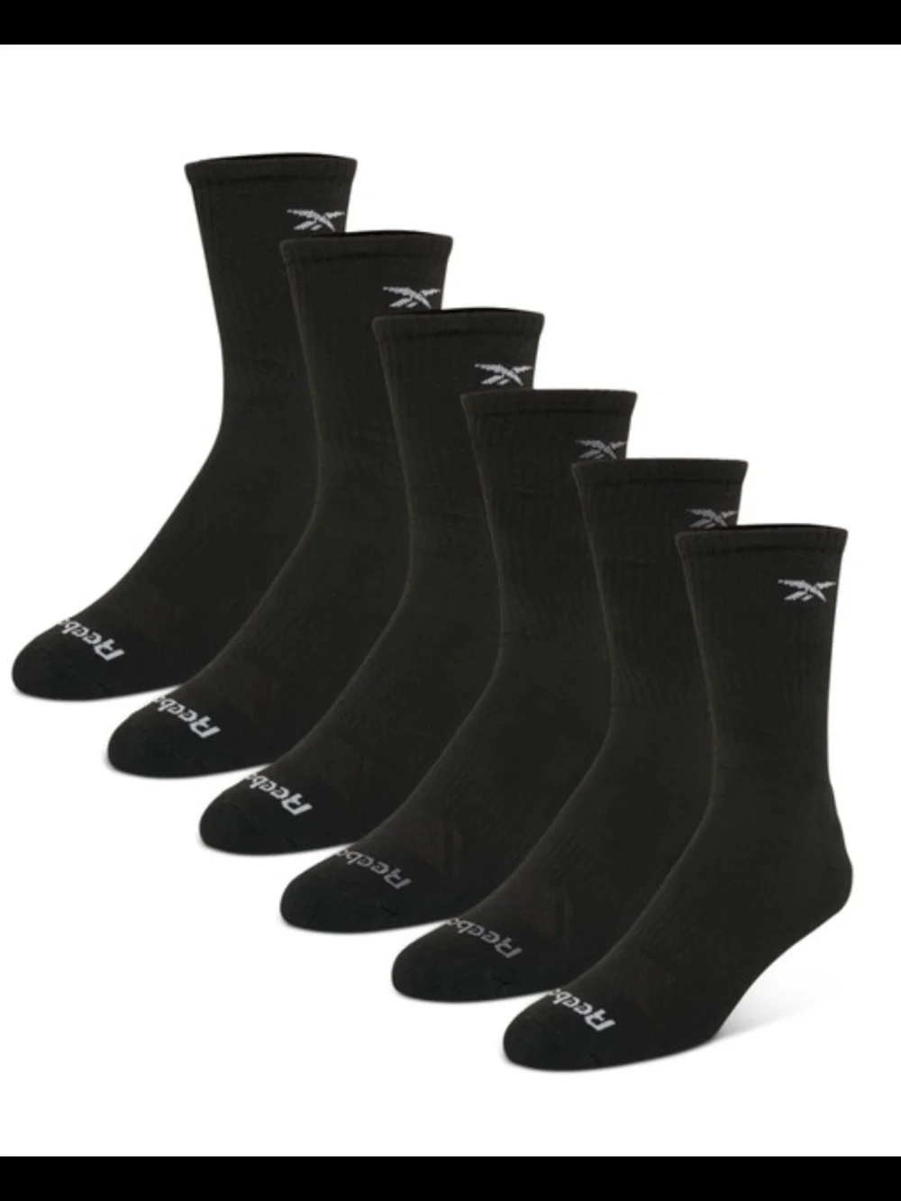 12 Reebok Men's Cushion Crew Socks  6-Pack White And 6-Pack Black